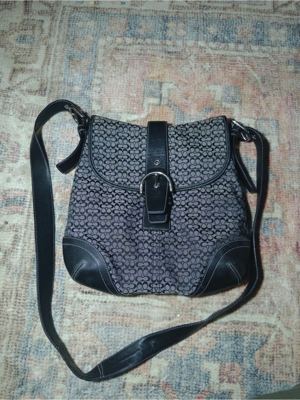 Coach Black and Gray Signature Crossbody with Buckle Accent